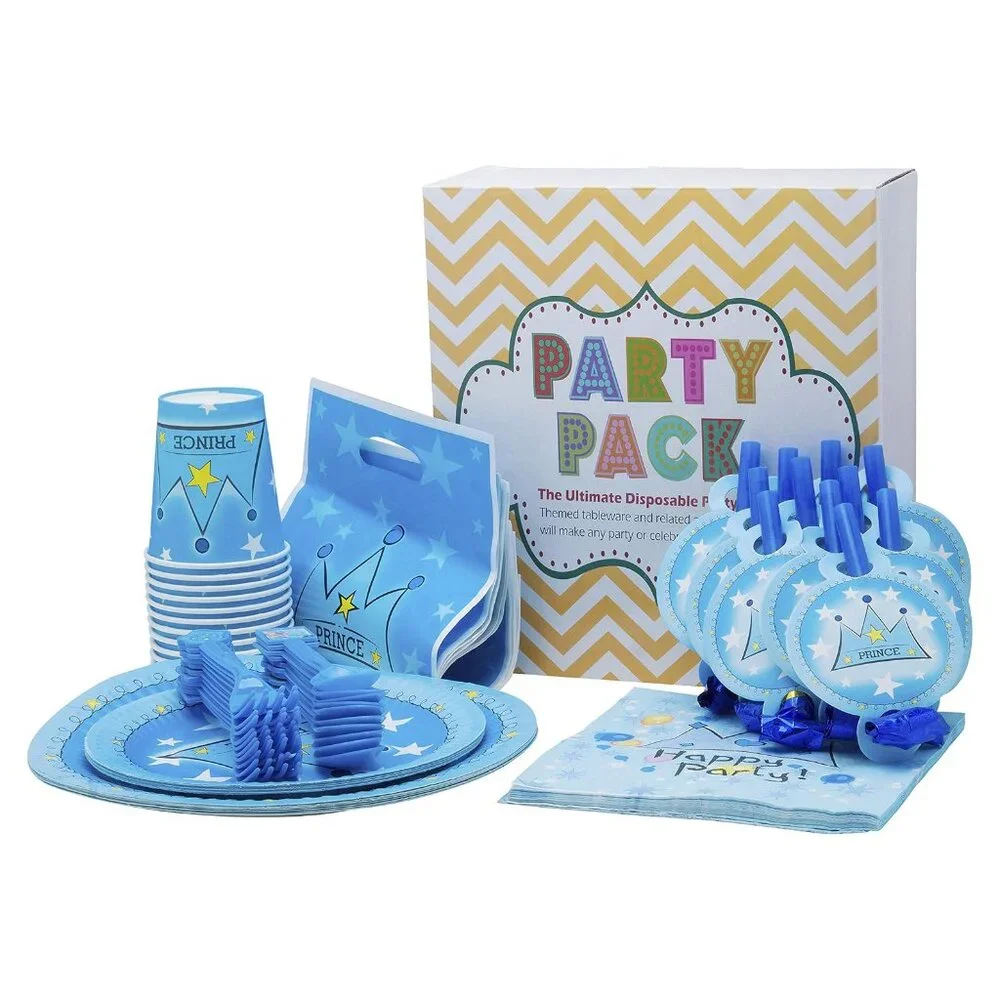 Little Prince Blue Party Pack--Plates, cups, party favors & Bags, cutlery For 10